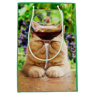 Sac Cadeau Moyen Chat avec verre de vin