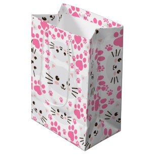 Sac Cadeau Moyen Chat blanc mignon et rose