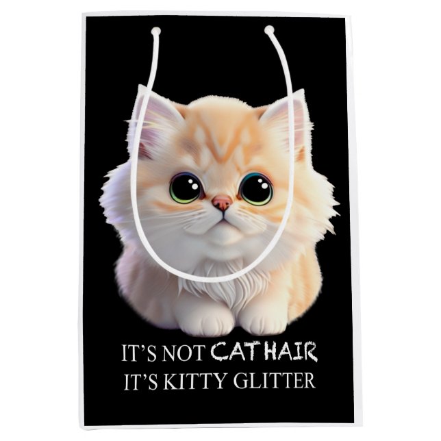 Sac Cadeau Moyen Chat chaton blanc et orange moelleux (Devant)