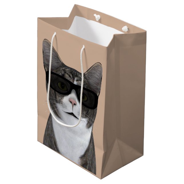 Sac Cadeau Moyen Chat cool Avec Lunettes De Soleil Noir (Devant Angle)