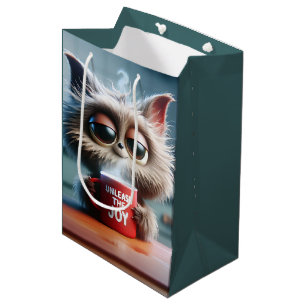 Sac Cadeau Moyen Chat d'anniversaire avec texte amusant sur un mug