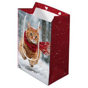 Sac Cadeau Moyen Chat De Gingembre Anniversaire Dans Les Snowflakes