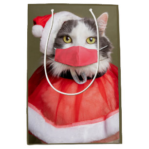 Sac Cadeau Moyen Chat de Noël en masque facial
