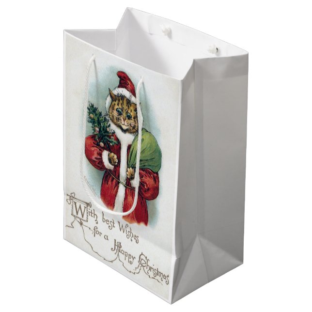Sac Cadeau Moyen Chat de Noël, Louis Wain (Devant Angle)