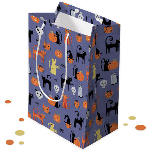 Sac Cadeau Moyen Chat d'Halloween Éffrayant pourpre