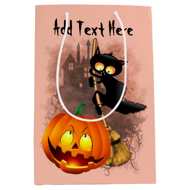 Sac Cadeau Moyen Chat effrayé par Citrouille Fun Halloween caractèr (Devant)