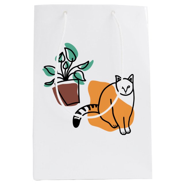 Sac Cadeau Moyen Chat et le plante (Devant)