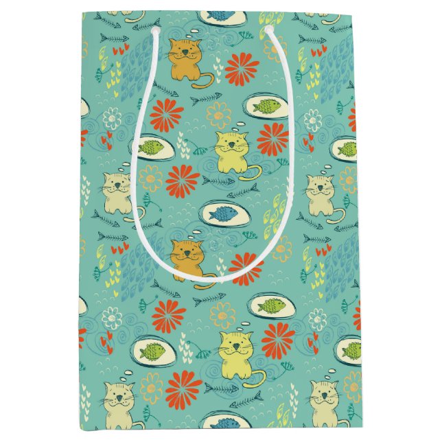Sac Cadeau Moyen Chat et poisson amusant (Devant)