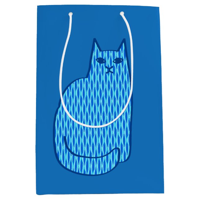 Sac Cadeau Moyen Chat moderne du milieu du siècle, Cobalt et Bleu c (Devant)