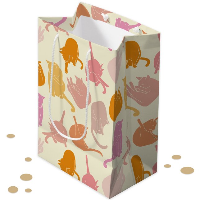 Sac Cadeau Moyen Chat moderne Motif rose orange Pêche (Fun pink orange peach and cream cat gift bag)