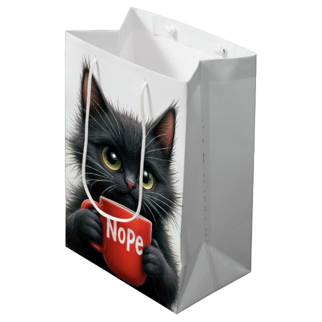 Sac Cadeau Moyen Chat Noir Anniversaire Avec Mug Rouge (Devant Angle)