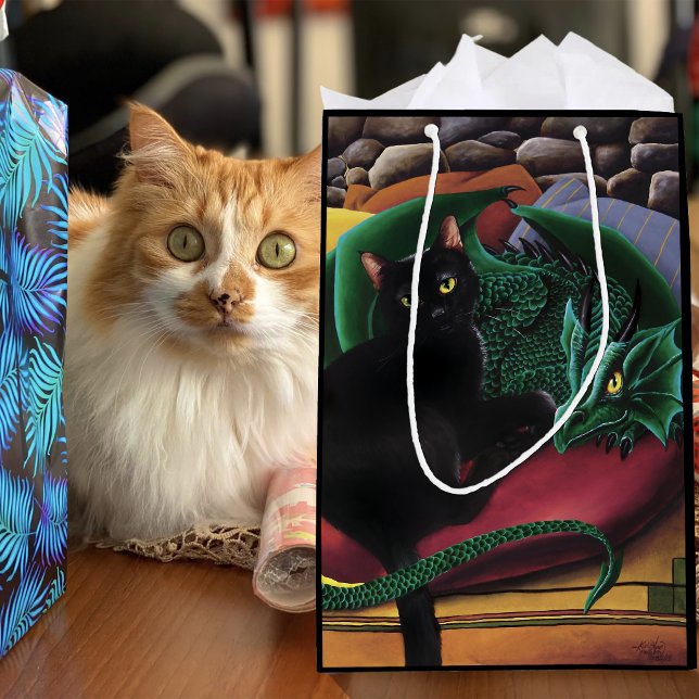Sac Cadeau Moyen Chat Noir Dragon Vert (Créateur téléchargé)