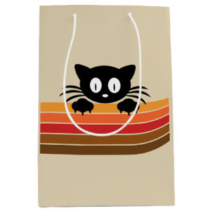 Sac Cadeau Moyen Chat noir mignon avec rayures rétro