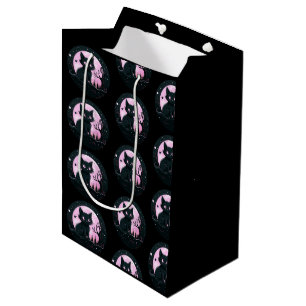 Sac Cadeau Moyen Chat Noir Pleine Lune Rose Céleste Halloween Noir