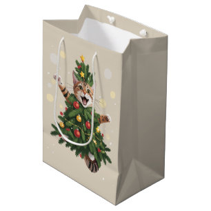 Sac Cadeau Moyen Chat orange gingembre arbre de Noël mignon Noël 