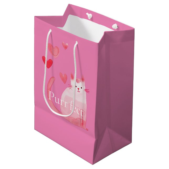 Sac Cadeau Moyen Chat rose (Devant Angle)
