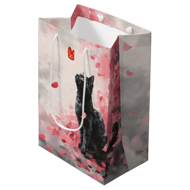 Sac Cadeau Moyen Chat Sakura et Papillons (3) (Devant Angle)