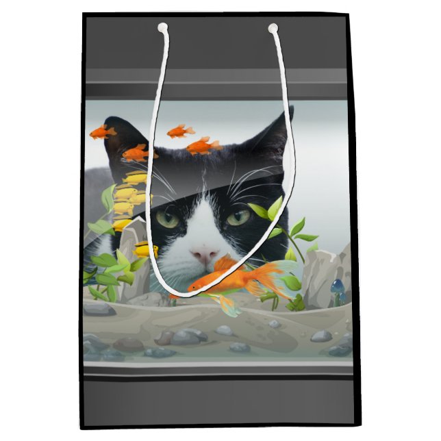 Sac Cadeau Moyen Chat scrutant dans l'aquarium (Devant)