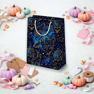 Sac Cadeau Moyen Chat sorcier sarcelle or astrologie