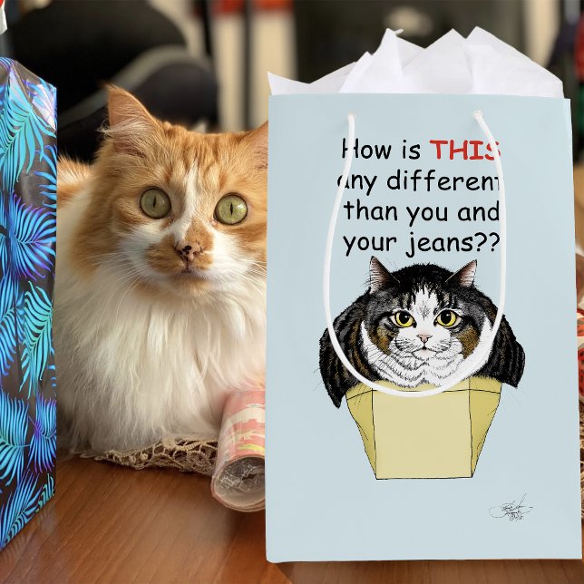 Sac Cadeau Moyen Chat Tabby Gros Drôle Boîte (Créateur téléchargé)