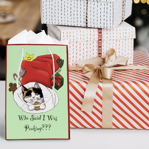 Sac Cadeau Moyen Chaton félin de Noël calicot rouge joueur Fêtes