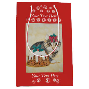 Sac Cadeau Moyen chaton gris mignon boudin pour Noël