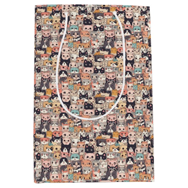 Sac Cadeau Moyen Chats Anime répétant le motif (Devant)