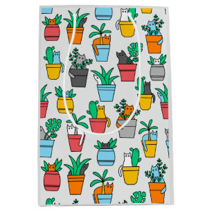 Sac Cadeau Moyen Chats dans les pots à fleurs