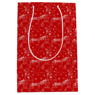 Sac Cadeau Moyen Chats de Noël d'hiver rouge vert et blanc