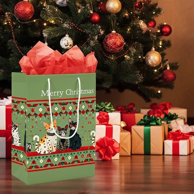 Sac Cadeau Moyen Chats de Noël rétro (Créateur téléchargé)