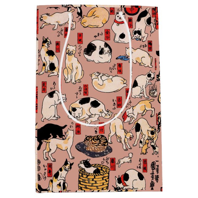 Sac Cadeau Moyen chats japonais Ukiyo-e Funny kitty (Devant)