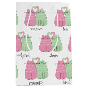 Sac Cadeau Moyen Chats Mariages roses et verts