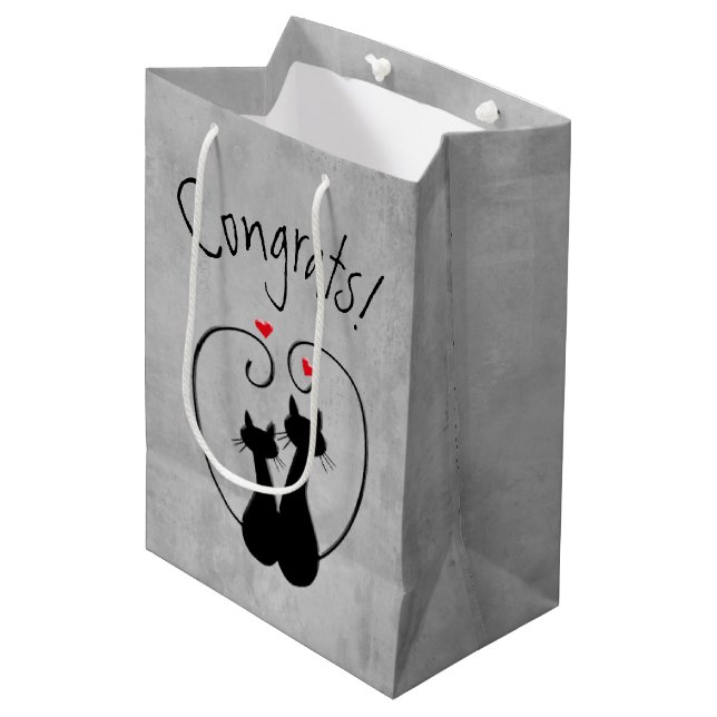 Sac Cadeau Moyen Chats noirs avec des cœurs  (Devant Angle)