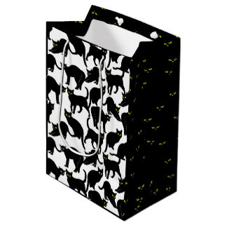 Sac Cadeau Moyen Chats Noirs sur Fond Blanc
