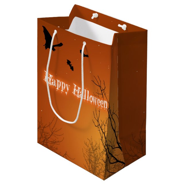 Sac Cadeau Moyen Chauves-souris et arbres d'Halloween - Sac-cadeau  (Devant Angle)