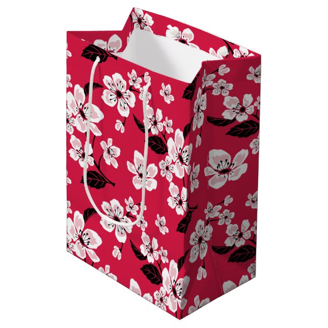 SAC CADEAU MOYEN CHERRY BLOSSOM - SAKURA (ROUGE) (Devant Angle)
