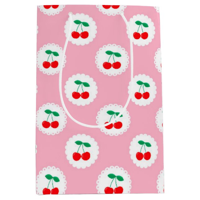 Sac Cadeau Moyen Cherry Motif - Retro Fruit Cadeau & Décor (Devant)