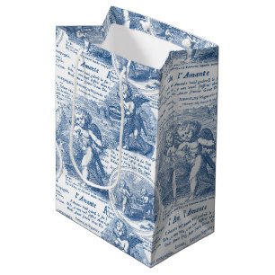 Sac Cadeau Moyen Cherubs in Love Vintage Blue French Toile