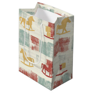 Sac Cadeau Moyen Cheval à Bascule Shabby Chic Motif Carreaux