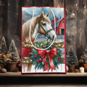 Sac Cadeau Moyen Cheval à la ferme Noël
