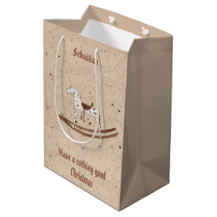 Sac Cadeau Moyen Cheval à roche vintage sur papier de riz moucheté