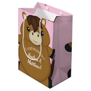 Sac Cadeau Moyen Cheval Baby shower rose