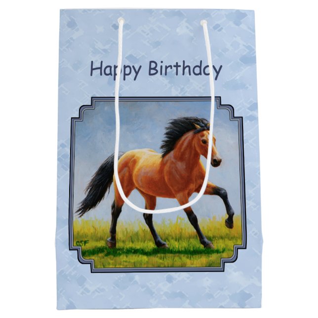 Sac Cadeau Moyen Cheval Buckskin courant bleu clair (Dos)