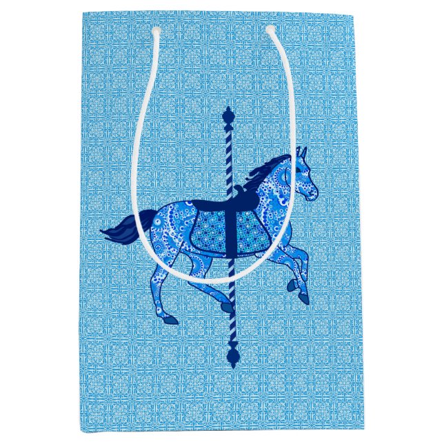 Sac Cadeau Moyen Cheval de carrousel - Cobalt et Sky Blue (Devant)