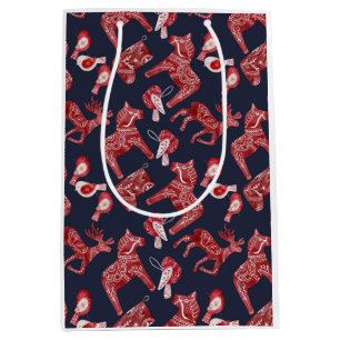 Sac Cadeau Moyen Cheval de Dala de l'aquarelle scandinave