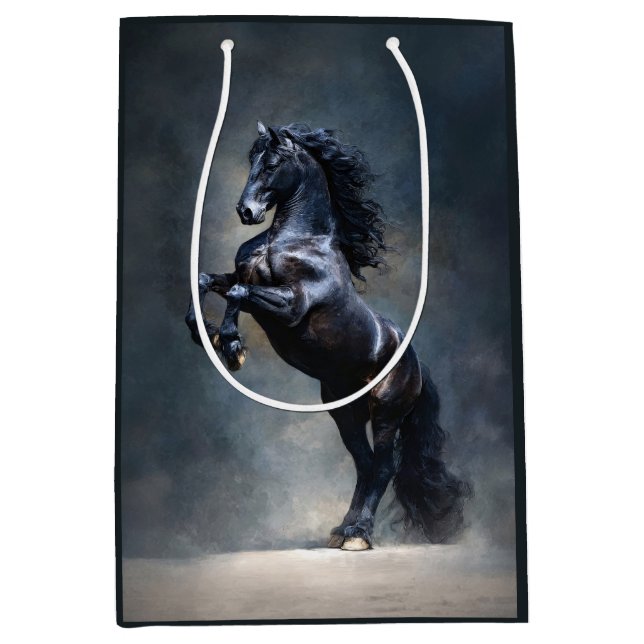 Sac Cadeau Moyen Cheval noir cabré (Devant)