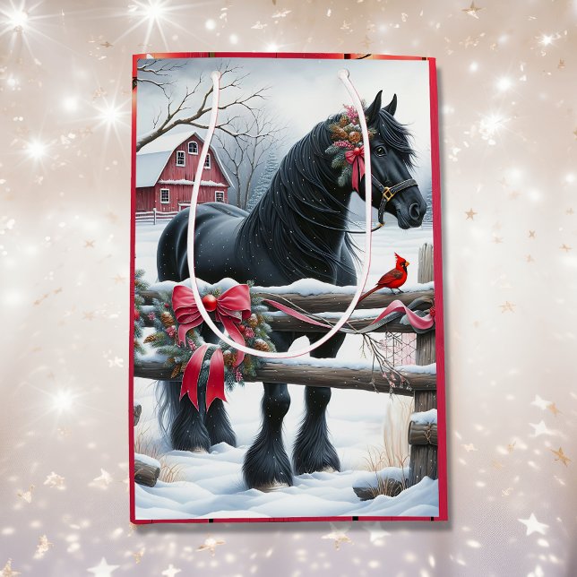 Sac Cadeau Moyen Cheval Noir Festif et Noël Cardinal (Créateur téléchargé)