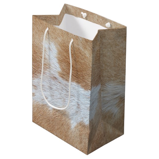 Sac Cadeau Moyen Cheveux de vache tan et blanc (Devant Angle)