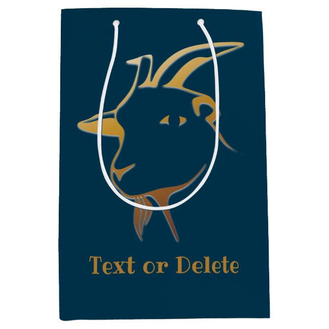 Sac Cadeau Moyen Chèvre d'or sur bleu marine (Devant)