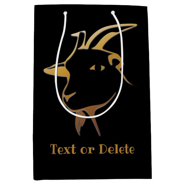 Sac Cadeau Moyen Chèvre d'or sur Noir (Devant)